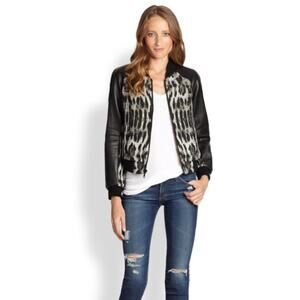 Rebecca Minkoff Concord Leopard Bomber Jacket Size Large
